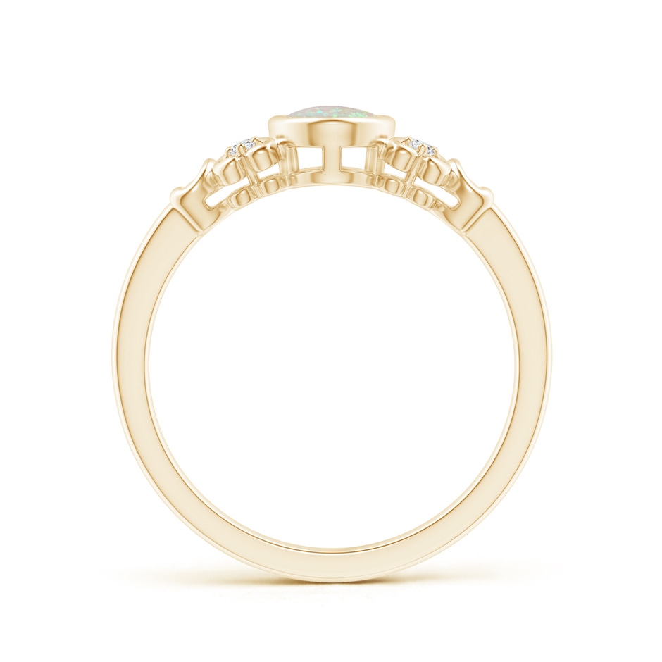 7x5mm AAA Vintage Style Bezel-Set Oval Opal Ring with Diamonds in Yellow Gold side-1