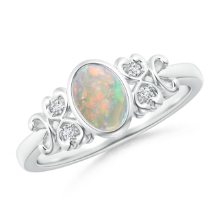 7x5mm AAAA Vintage Style Bezel-Set Oval Opal Ring with Diamonds in P950 Platinum