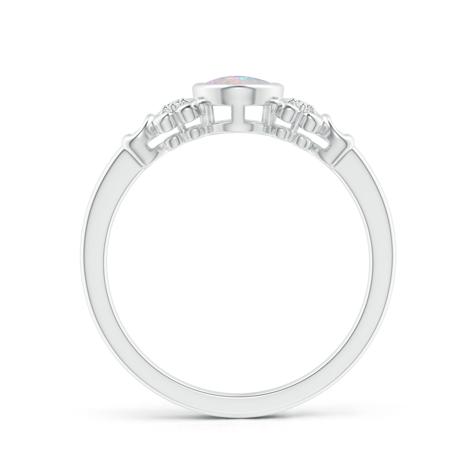 7x5mm AAAA Vintage Style Bezel-Set Oval Opal Ring with Diamonds in White Gold side-1