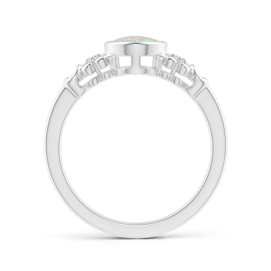 8x6mm AAA Vintage Style Bezel-Set Oval Opal Ring with Diamonds in White Gold side-1