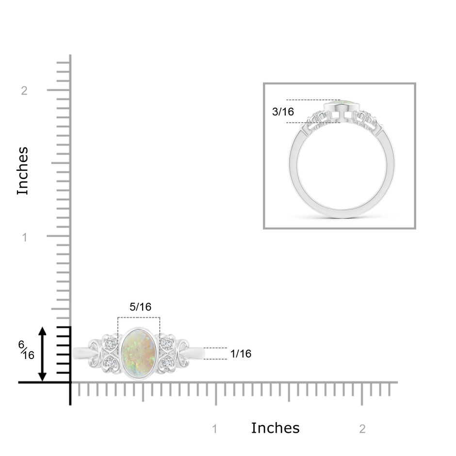 8x6mm AAA Vintage Style Bezel-Set Oval Opal Ring with Diamonds in White Gold ruler