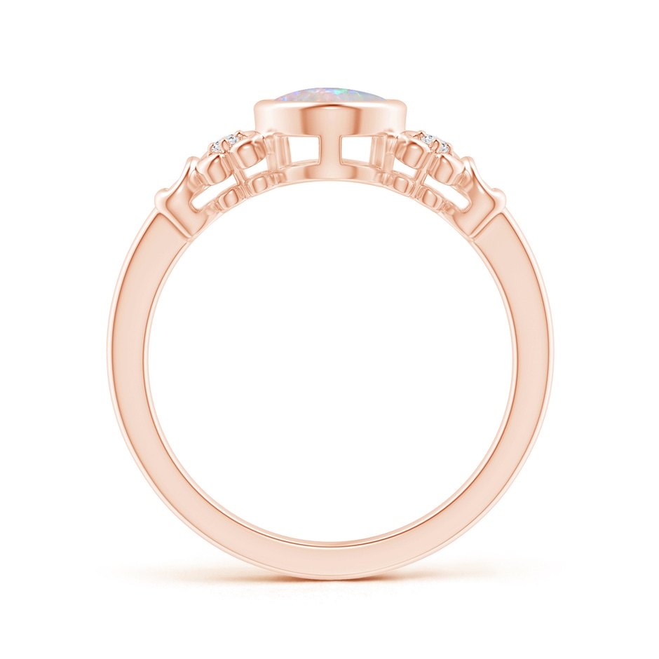 8x6mm AAAA Vintage Style Bezel-Set Oval Opal Ring with Diamonds in Rose Gold side-1