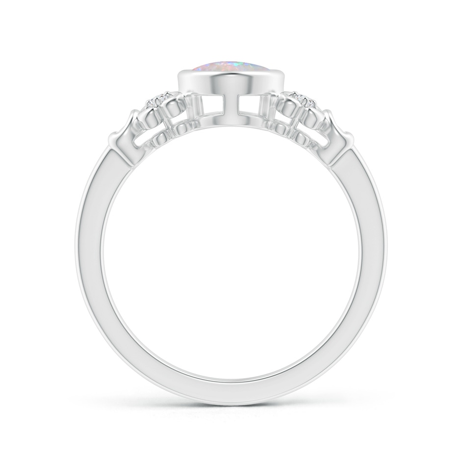 8x6mm AAAA Vintage Style Bezel-Set Oval Opal Ring with Diamonds in White Gold side-1