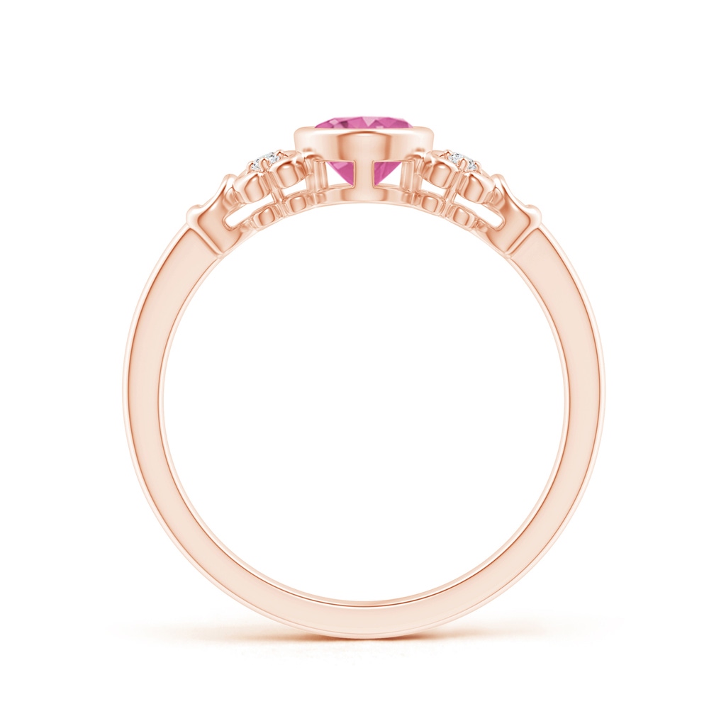 7x5mm AAA Vintage Style Bezel-Set Oval Pink Sapphire Ring with Diamonds in Rose Gold Product Image