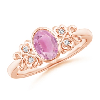 7x5mm A Vintage Style Bezel-Set Oval Pink Tourmaline Ring in 9K Rose Gold