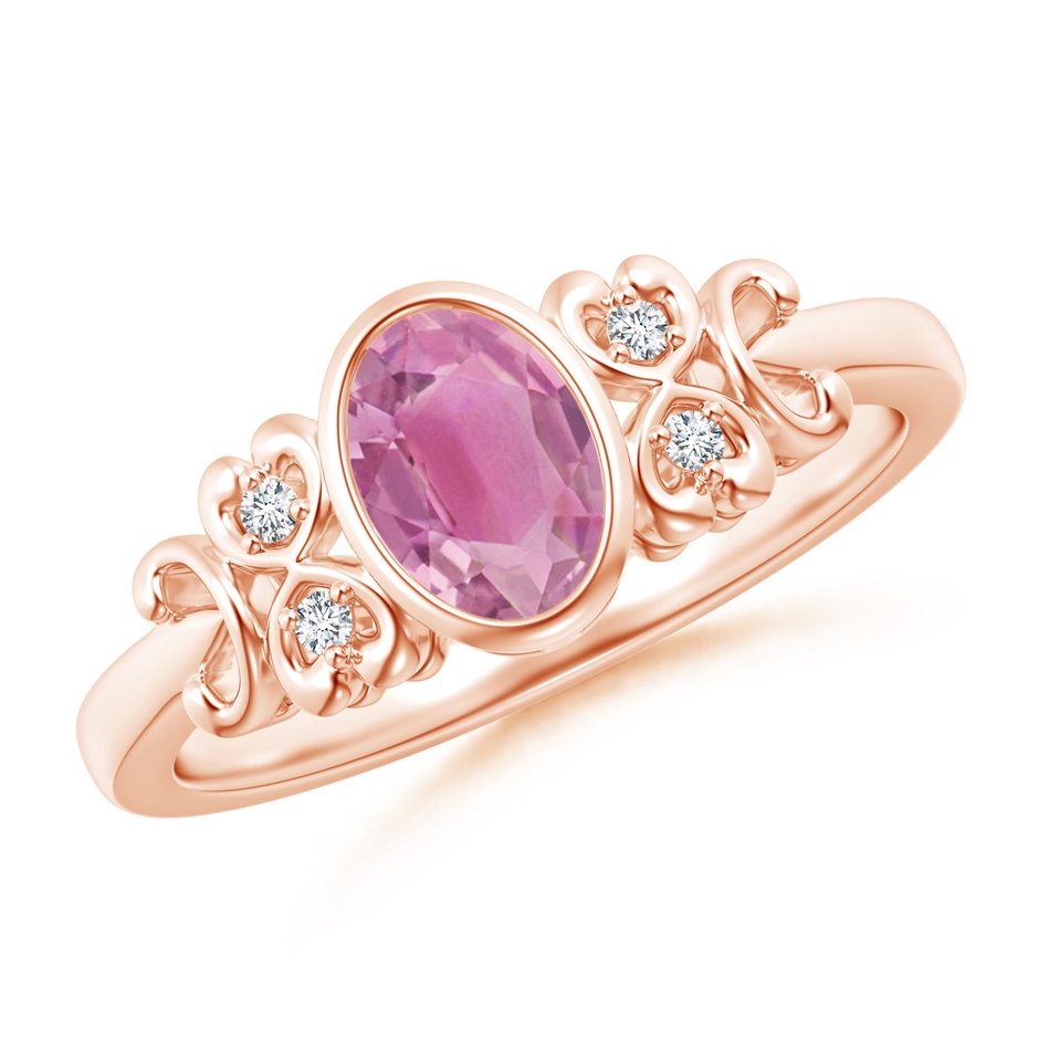 7x5mm AA Vintage Style Bezel-Set Oval Pink Tourmaline Ring in Rose Gold 