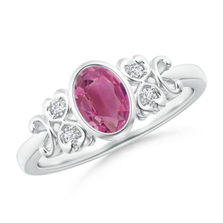 7x5mm AAA Vintage Style Bezel-Set Oval Pink Tourmaline Ring in White Gold