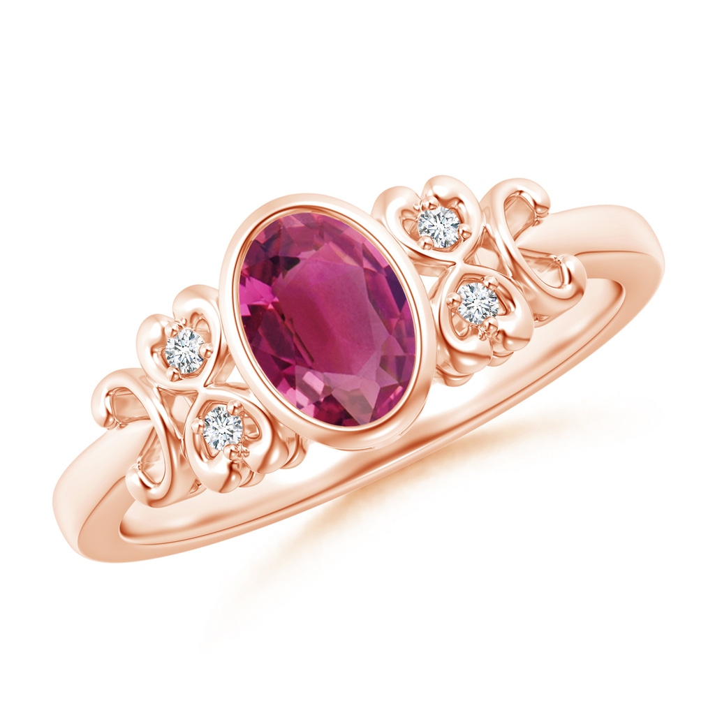 7x5mm AAAA Vintage Style Bezel-Set Oval Pink Tourmaline Ring in Rose Gold