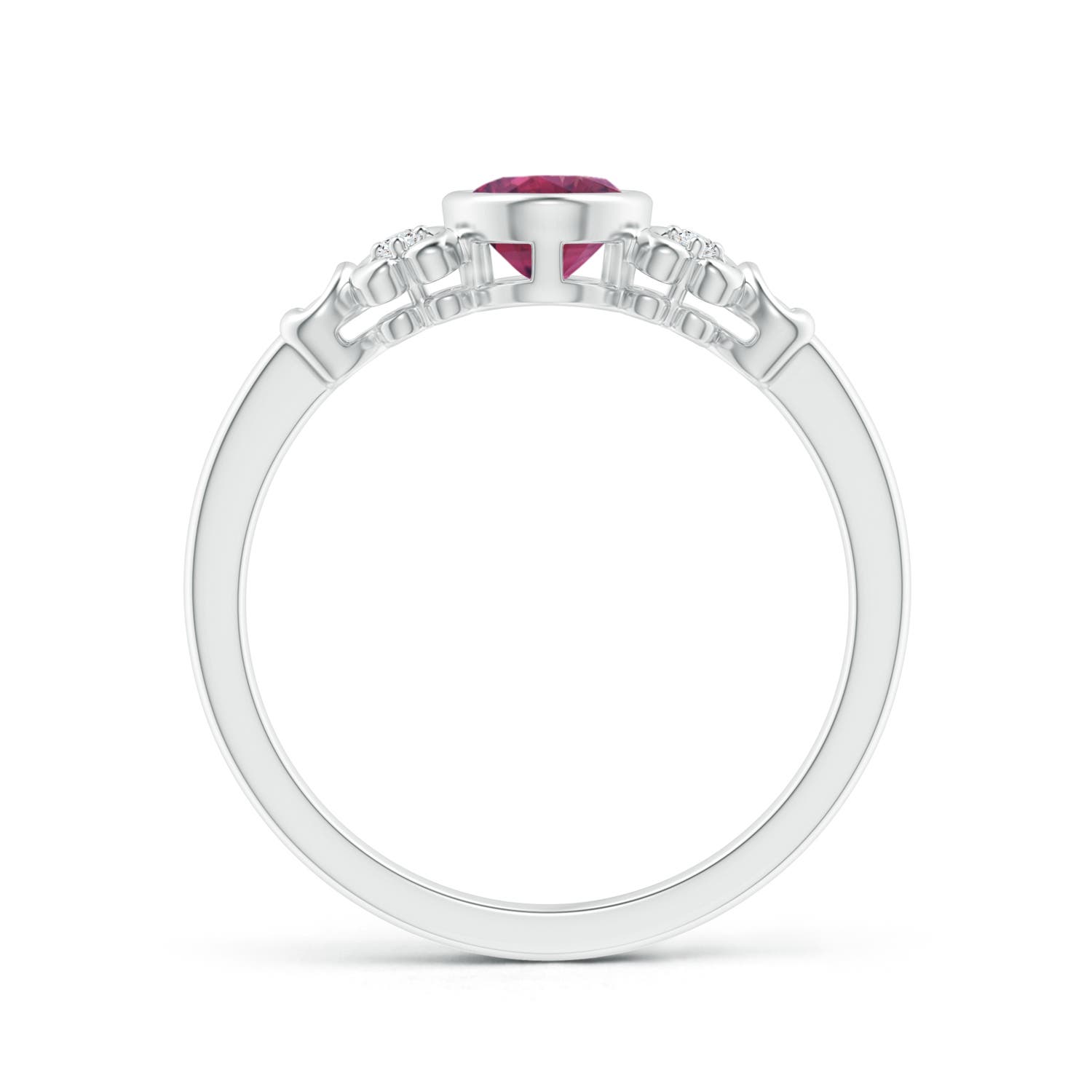 7x5mm AAAA Vintage Style Bezel-Set Oval Pink Tourmaline Ring in White Gold - side 1