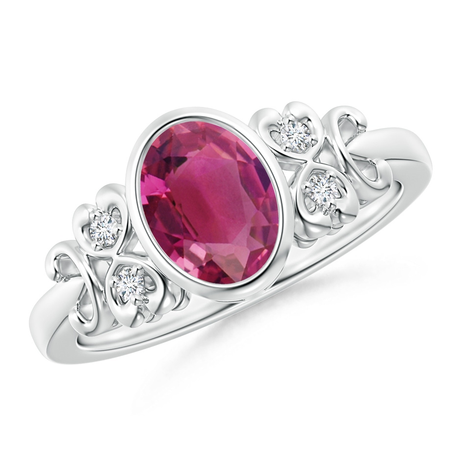 8x6mm AAAA Vintage Style Bezel-Set Oval Pink Tourmaline Ring in White Gold 