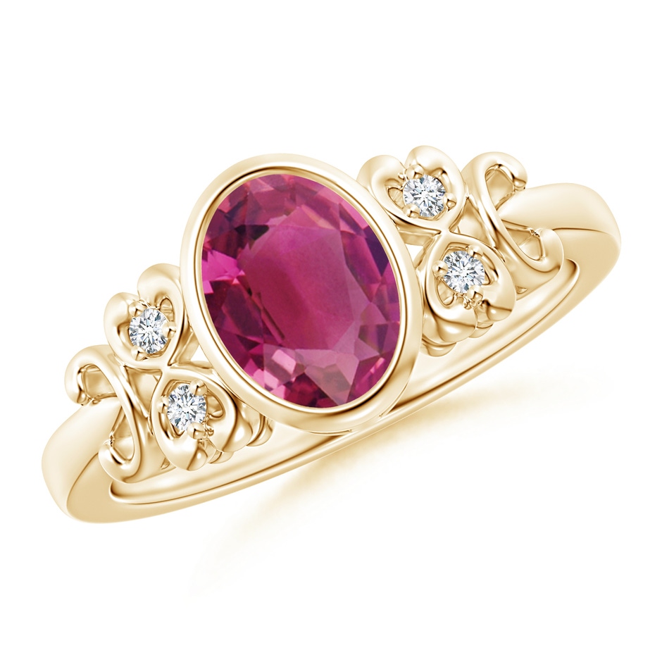 8x6mm AAAA Vintage Style Bezel-Set Oval Pink Tourmaline Ring in Yellow Gold 