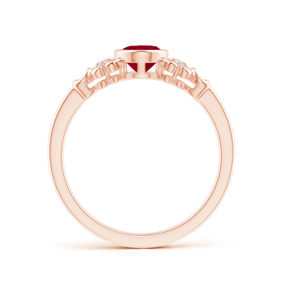 7x5mm AA Vintage Style Bezel-Set Oval Ruby Ring with Diamonds in Rose Gold side-1
