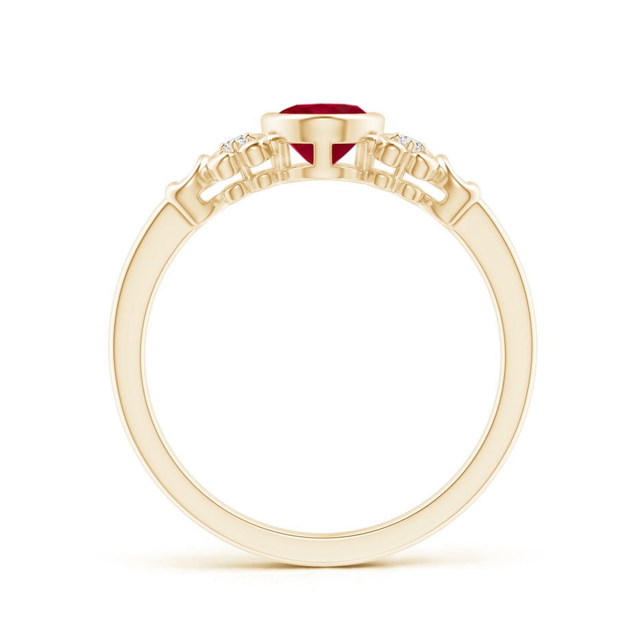 7x5mm AA Vintage Style Bezel-Set Oval Ruby Ring with Diamonds in Yellow Gold side-1