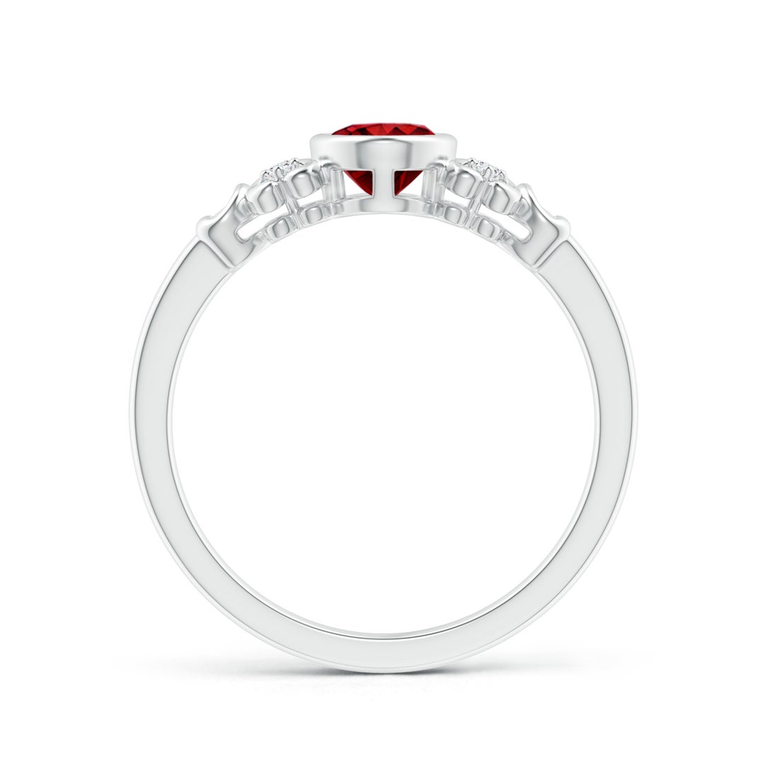 7x5mm AAAA Vintage Style Bezel-Set Oval Ruby Ring with Diamonds in White Gold - side 1