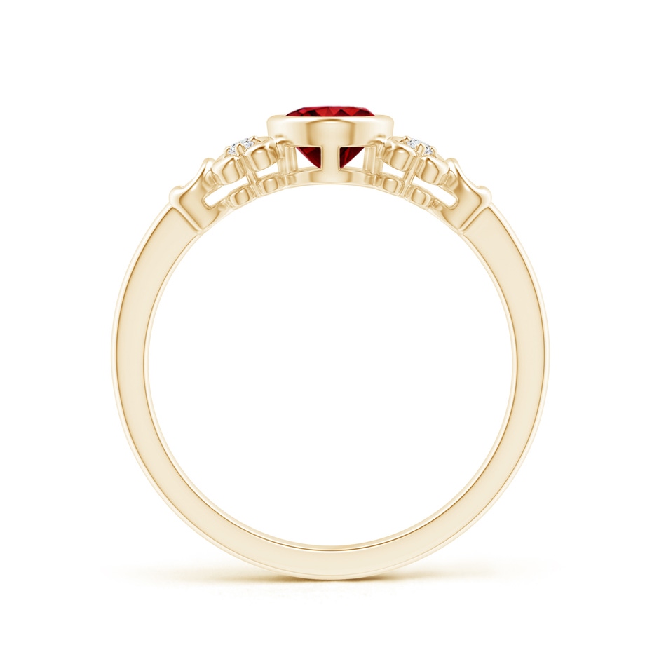 7x5mm Lab-Grown Vintage Style Bezel-Set Oval Ruby Ring with Diamonds in Yellow Gold side-1