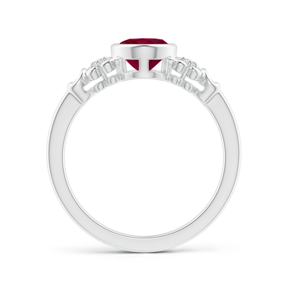 8x6mm A Vintage Style Bezel-Set Oval Ruby Ring with Diamonds in White Gold side-1