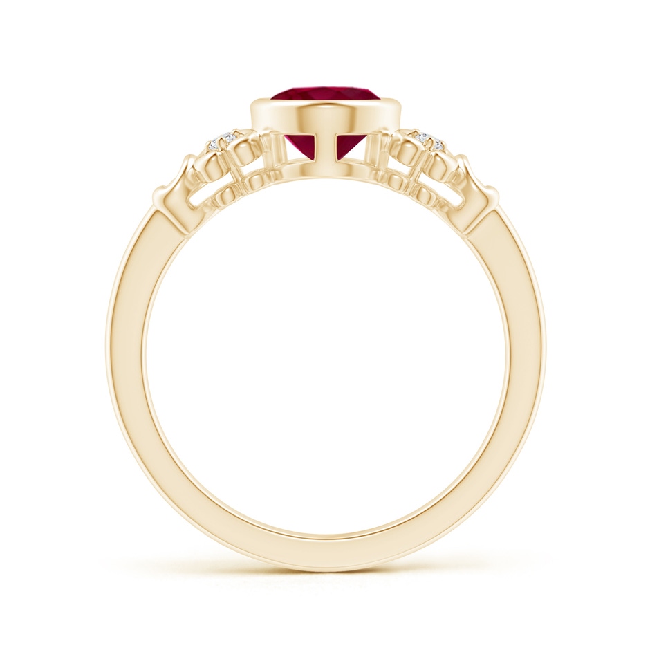 8x6mm A Vintage Style Bezel-Set Oval Ruby Ring with Diamonds in Yellow Gold side-1