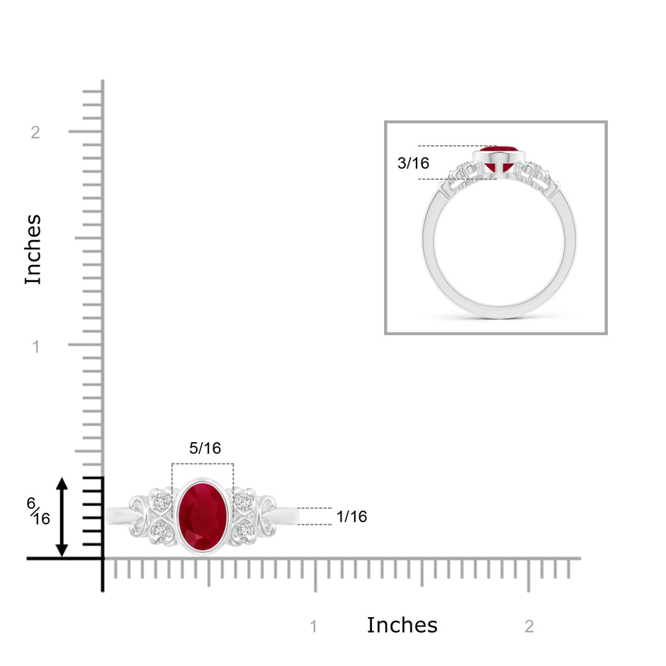 8x6mm AA Vintage Style Bezel-Set Oval Ruby Ring with Diamonds in White Gold ruler