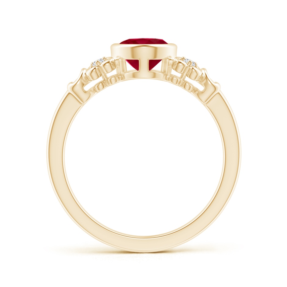 8x6mm AA Vintage Style Bezel-Set Oval Ruby Ring with Diamonds in Yellow Gold side-1