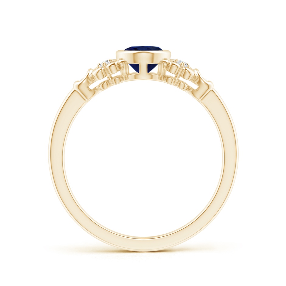 7x5mm A Vintage Style Bezel-Set Oval Sapphire Ring with Diamonds in Yellow Gold side-1