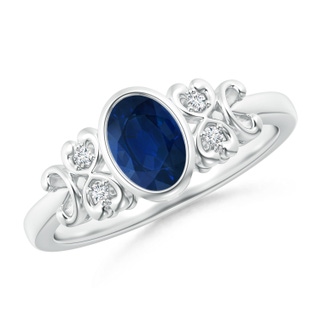 7x5mm AA Vintage Style Bezel-Set Oval Sapphire Ring with Diamonds in P950 Platinum