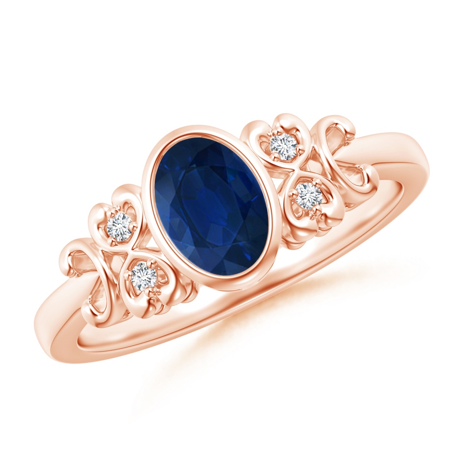 7x5mm AA Vintage Style Bezel-Set Oval Sapphire Ring with Diamonds in Rose Gold 