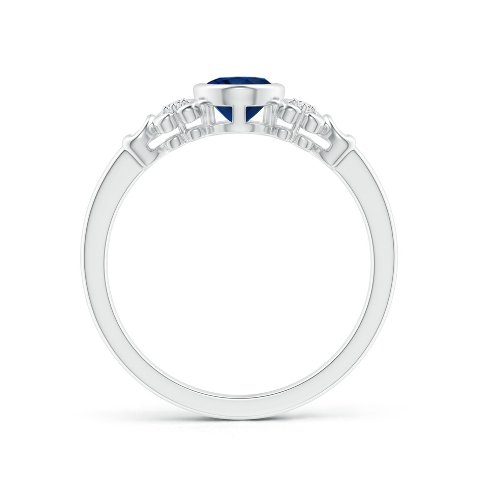 7x5mm AA Vintage Style Bezel-Set Oval Sapphire Ring with Diamonds in White Gold side-1