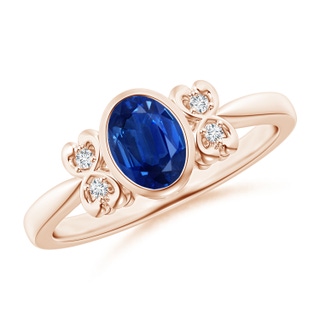 7x5mm AAA Vintage Style Bezel-Set Oval Sapphire Ring with Diamonds in 10K Rose Gold