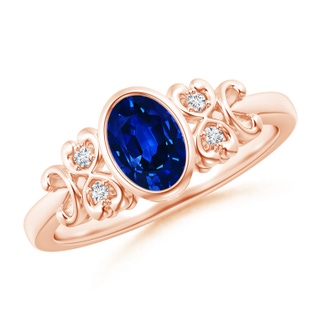 7x5mm AAAA Vintage Style Bezel-Set Oval Sapphire Ring with Diamonds in Rose Gold