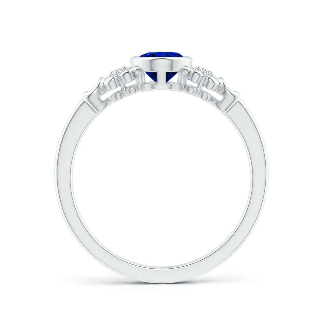 7x5mm AAAA Vintage Style Bezel-Set Oval Sapphire Ring with Diamonds in White Gold - side 1