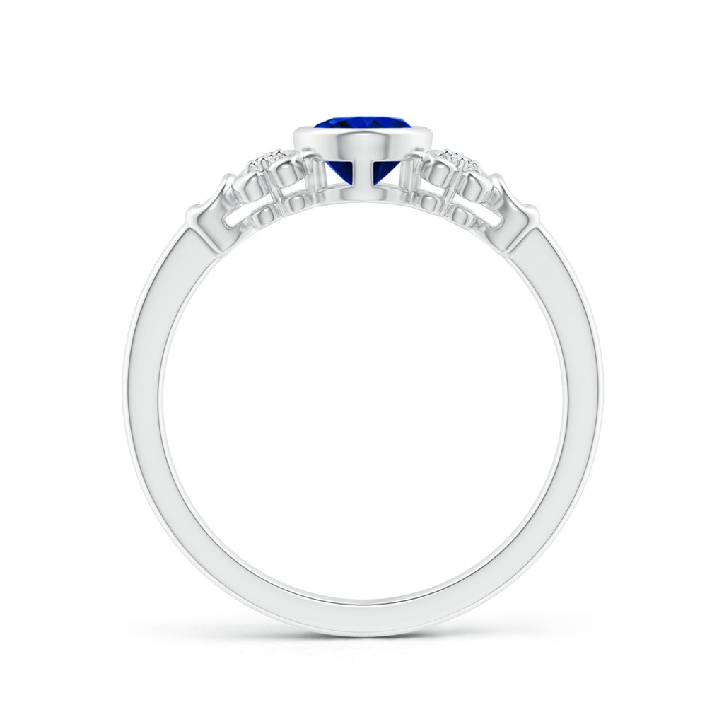 7x5mm AAAA Vintage Style Bezel-Set Oval Sapphire Ring with Diamonds in White Gold Side-1