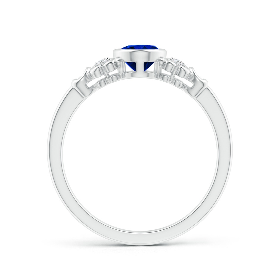 7x5mm AAAA Vintage Style Bezel-Set Oval Sapphire Ring with Diamonds in White Gold side-1