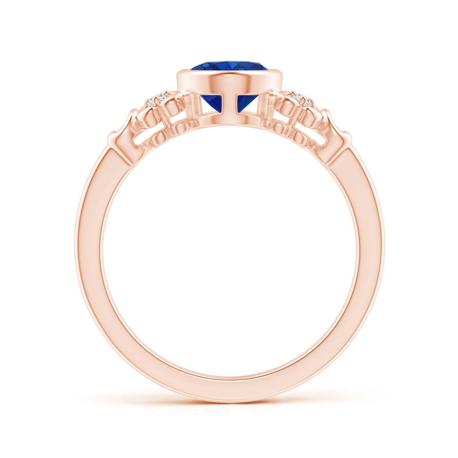 8x6mm AAA Vintage Style Bezel-Set Oval Sapphire Ring with Diamonds in Rose Gold side-1