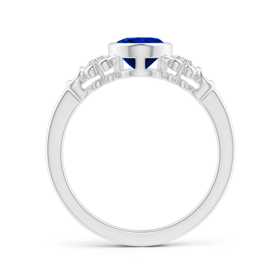 8x6mm Lab-Grown Vintage Style Bezel-Set Oval Sapphire Ring with Diamonds in White Gold side-1