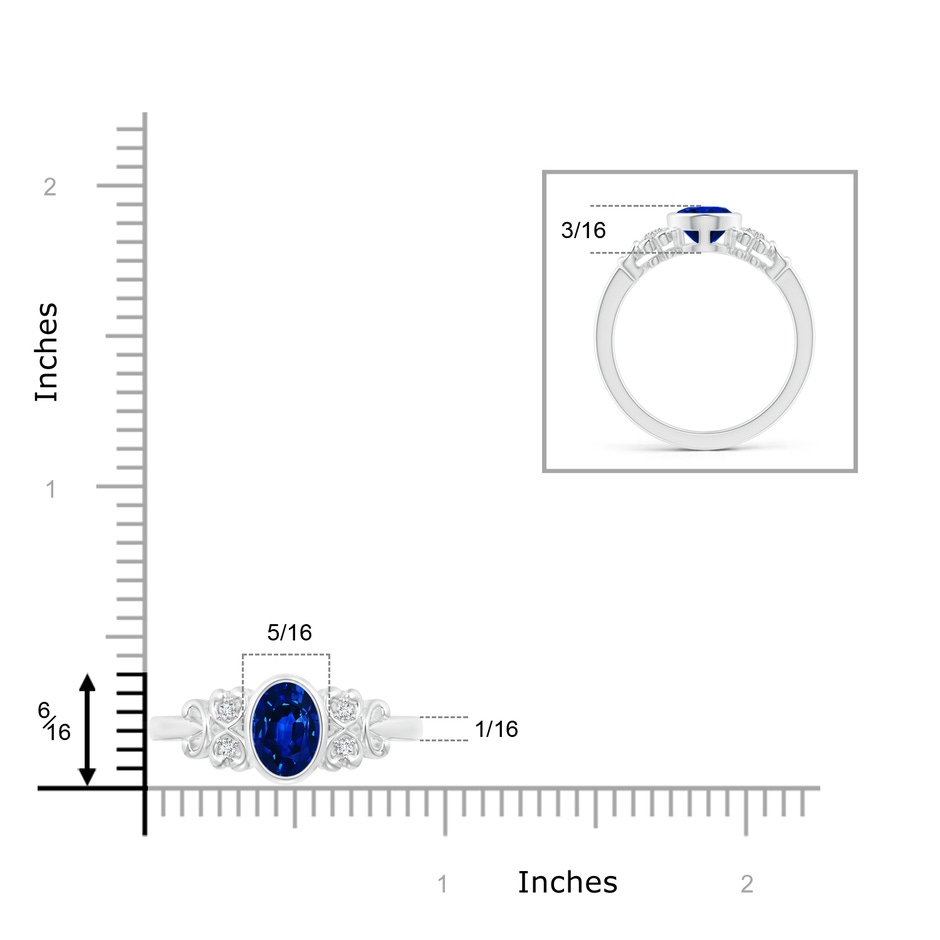 8x6mm Lab-Grown Vintage Style Bezel-Set Oval Sapphire Ring with Diamonds in White Gold ruler