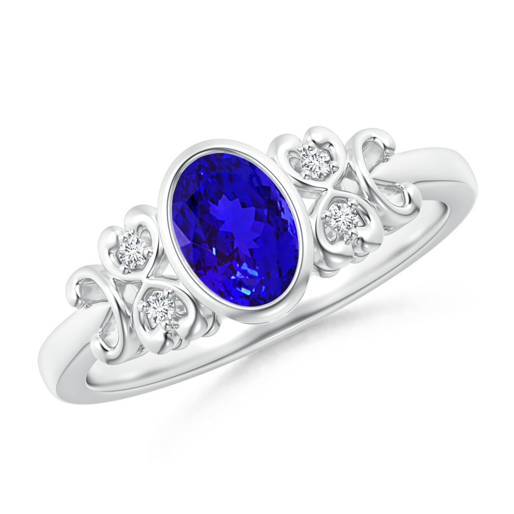 7x5mm AAAA Vintage Style Bezel-Set Oval Tanzanite Ring with Diamonds in P950 Platinum