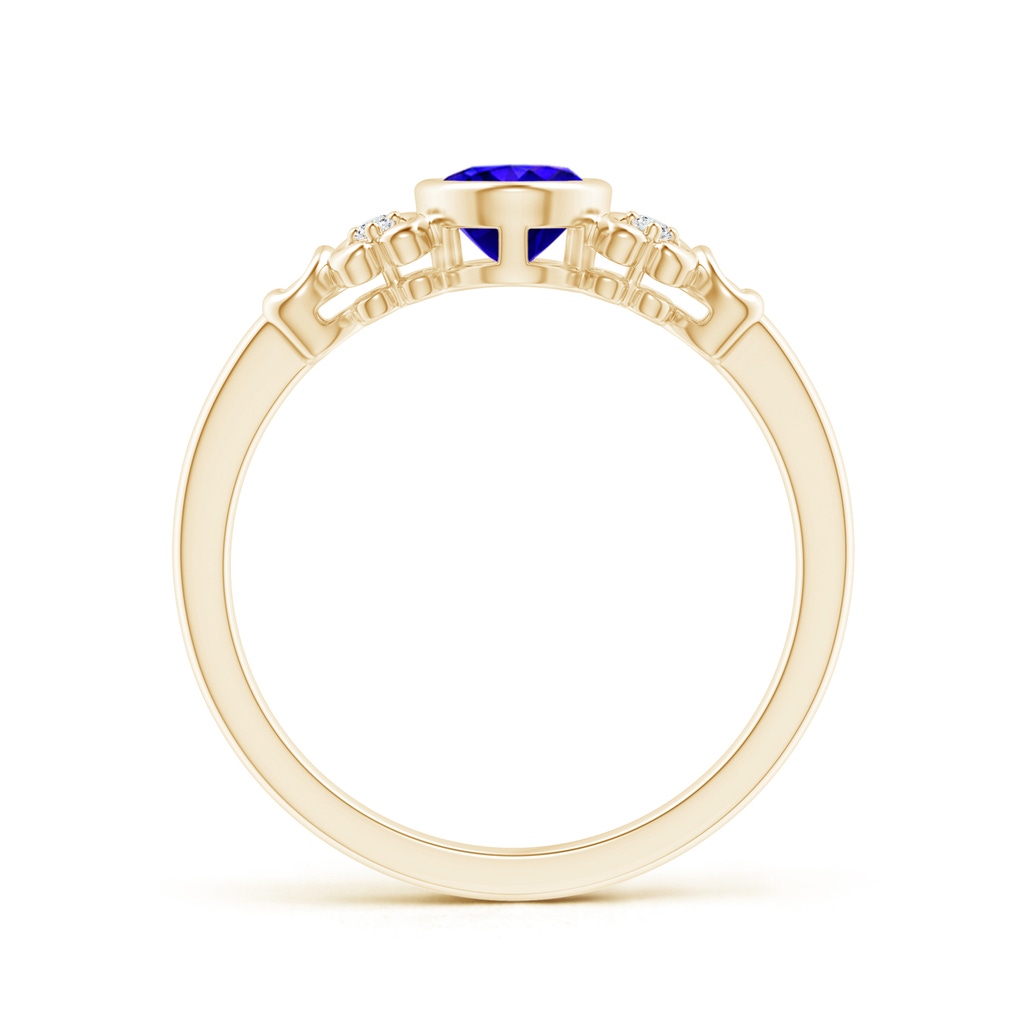 7x5mm AAAA Vintage Style Bezel-Set Oval Tanzanite Ring with Diamonds in Yellow Gold Side-1