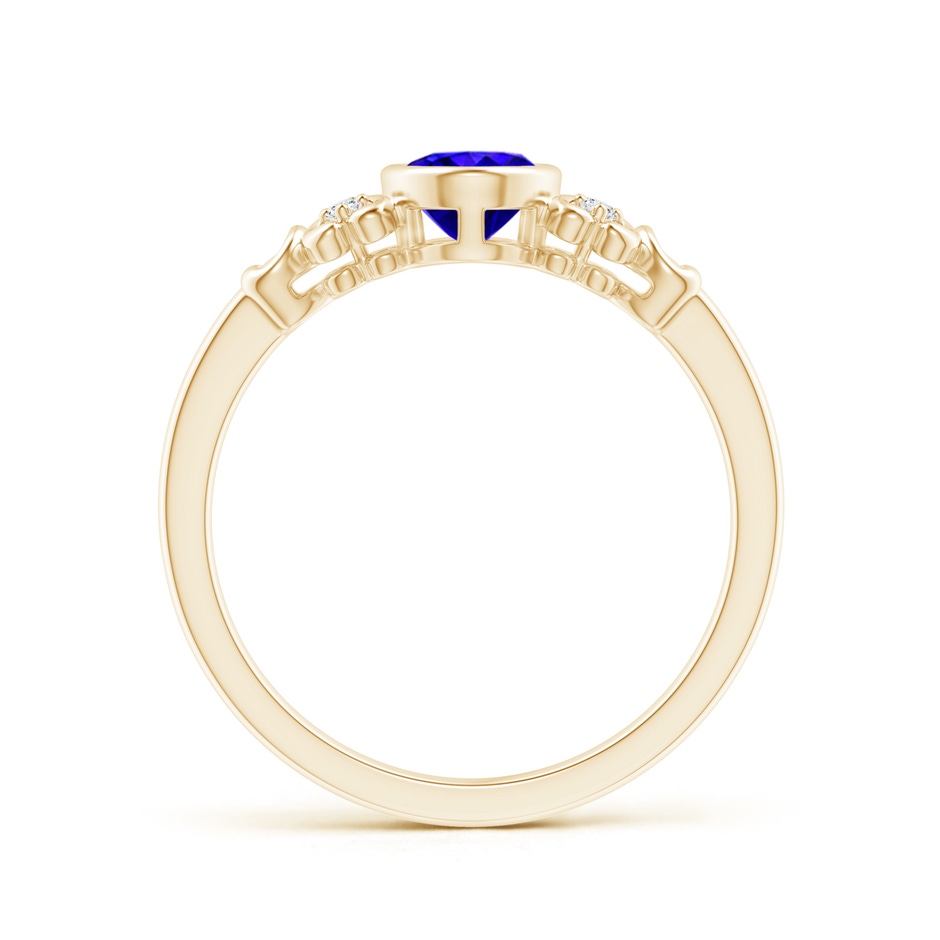 7x5mm AAAA Vintage Style Bezel-Set Oval Tanzanite Ring with Diamonds in Yellow Gold side-1