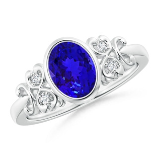 8x6mm AAAA Vintage Style Bezel-Set Oval Tanzanite Ring with Diamonds in White Gold