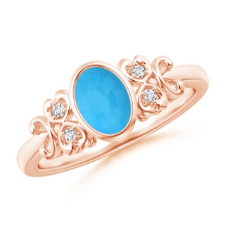 7x5mm AAA Vintage Style Bezel-Set Oval Turquoise Ring with Diamonds in Rose Gold