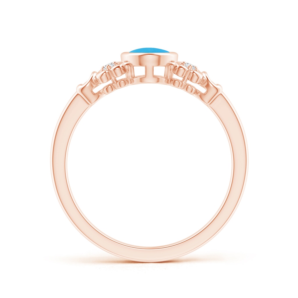 7x5mm AAAA Vintage Style Bezel-Set Oval Turquoise Ring with Diamonds in Rose Gold Side-1