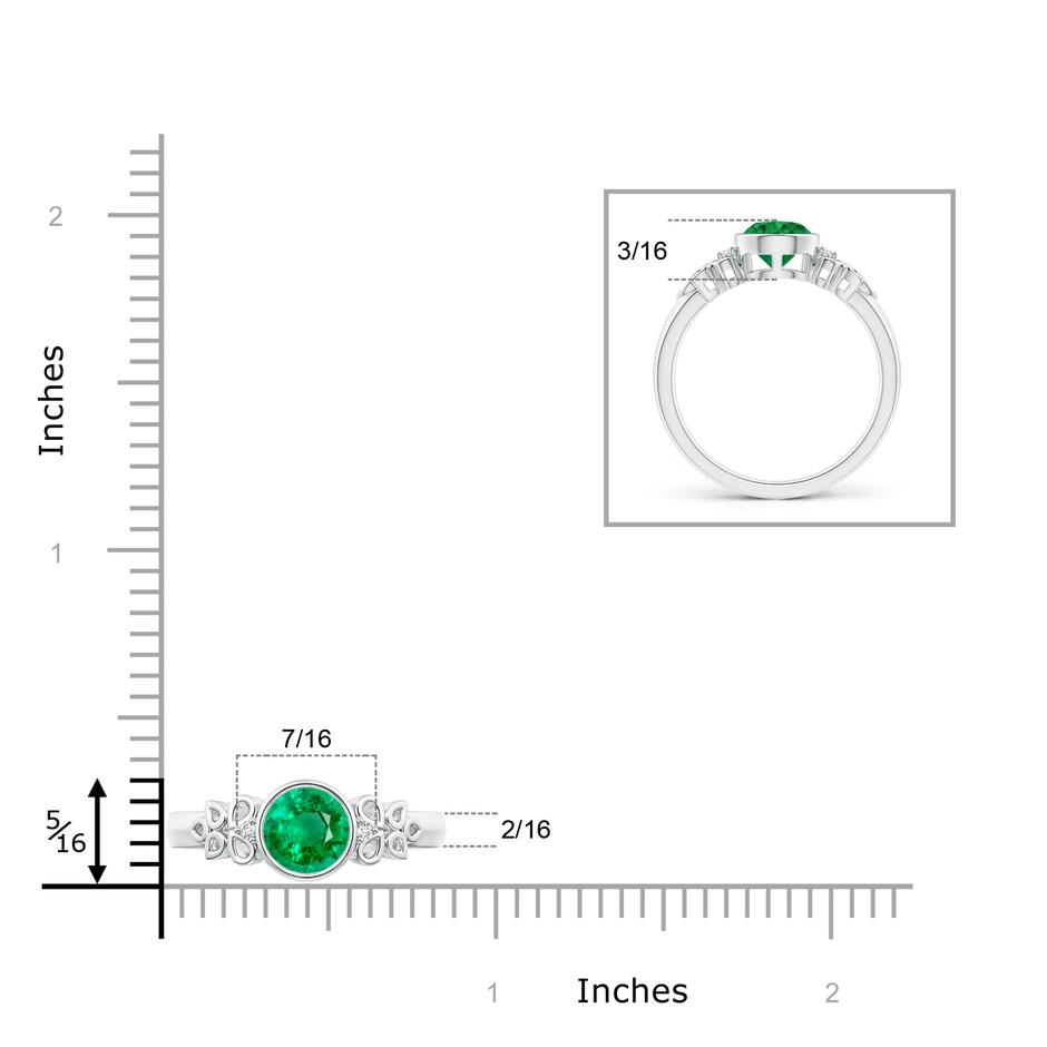 6mm AAA Vintage Style Round Emerald Ring with Pear Motifs in White Gold product image