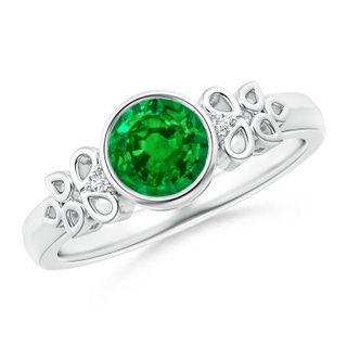 6mm AAAA Vintage Style Round Emerald Ring with Pear Motifs in White Gold