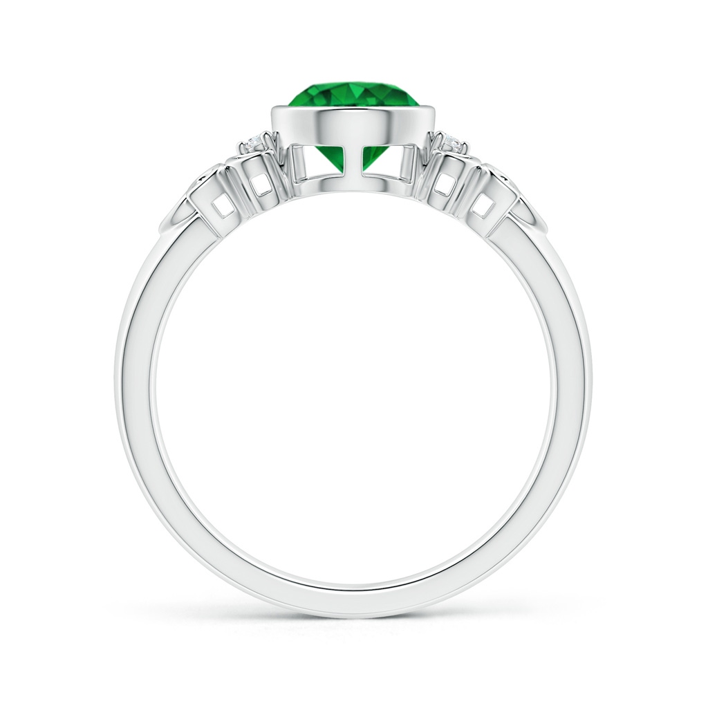 6mm AAAA Vintage Style Round Emerald Ring with Pear Motifs in White Gold Product Image
