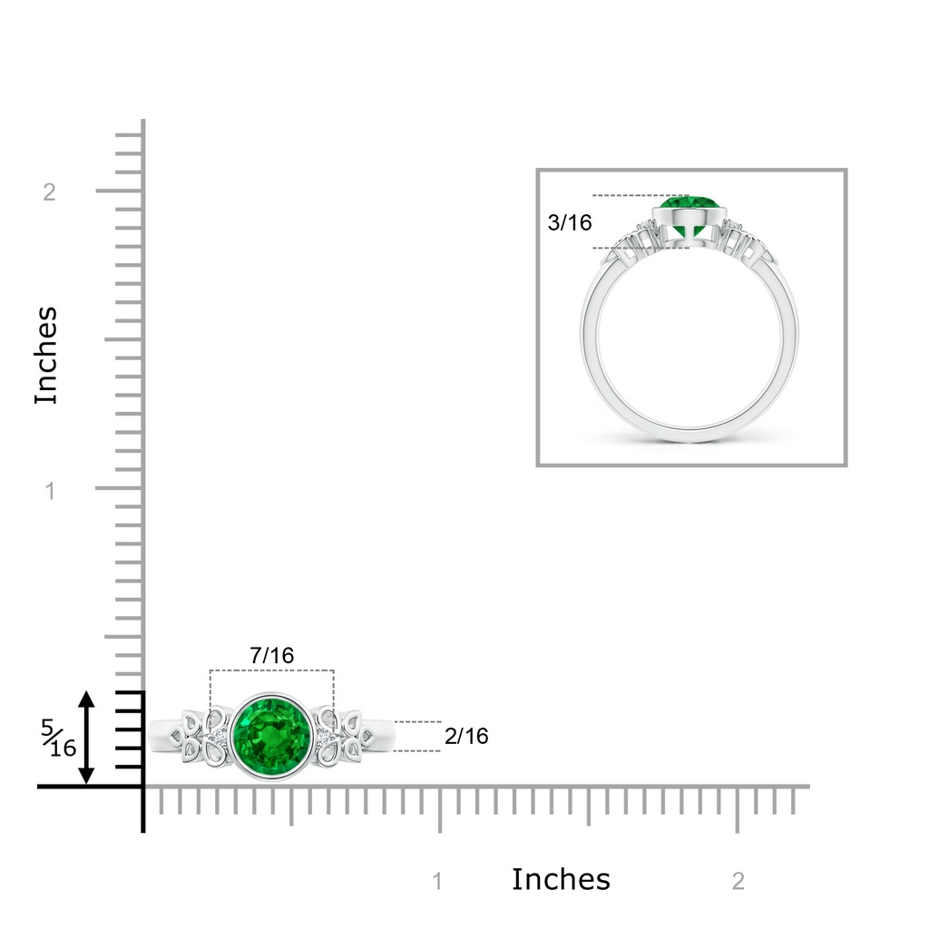 6mm AAAA Vintage Style Round Emerald Ring with Pear Motifs in White Gold Product Image