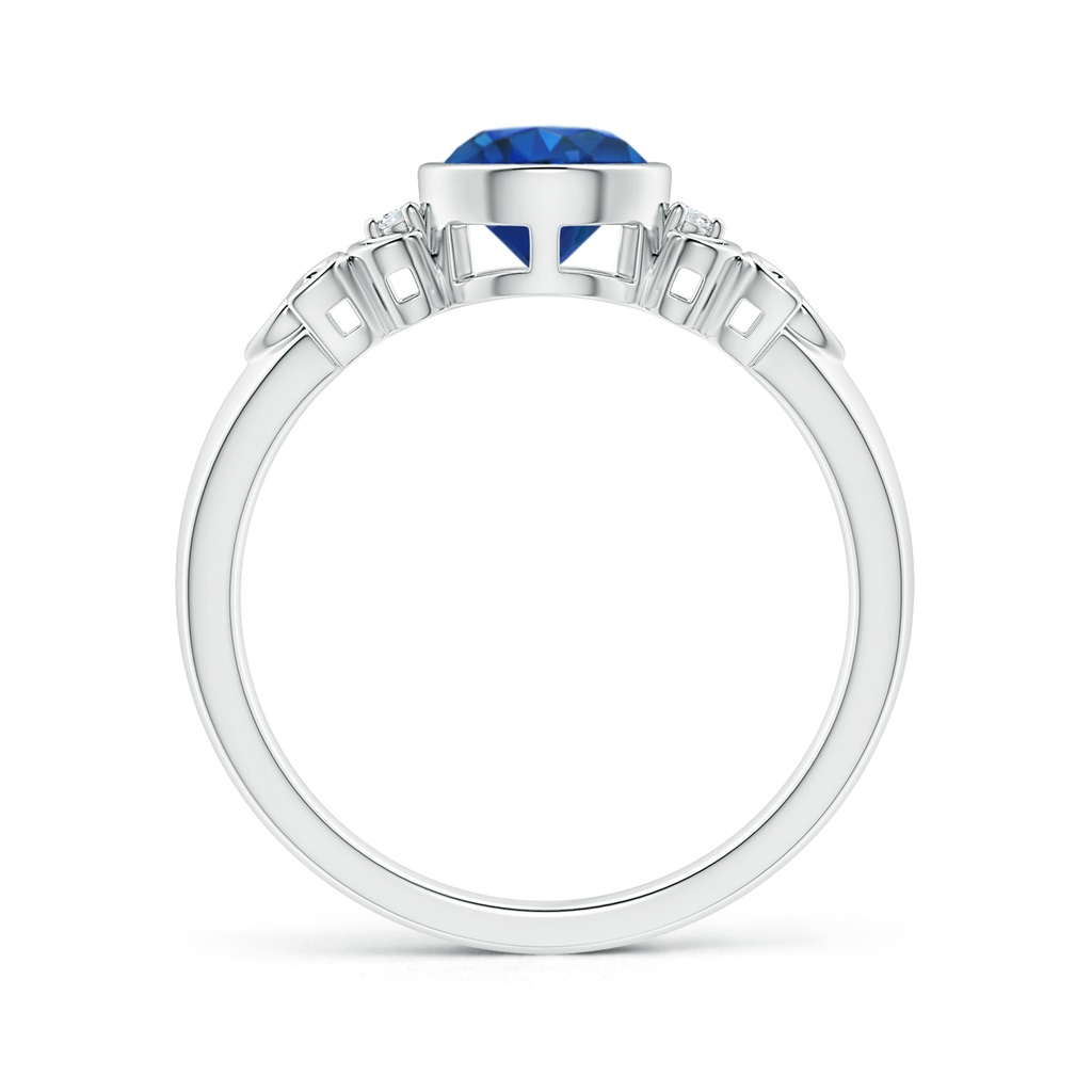 6mm AAA Vintage Style Round Blue Sapphire Ring with Pear Motifs in White Gold Product Image