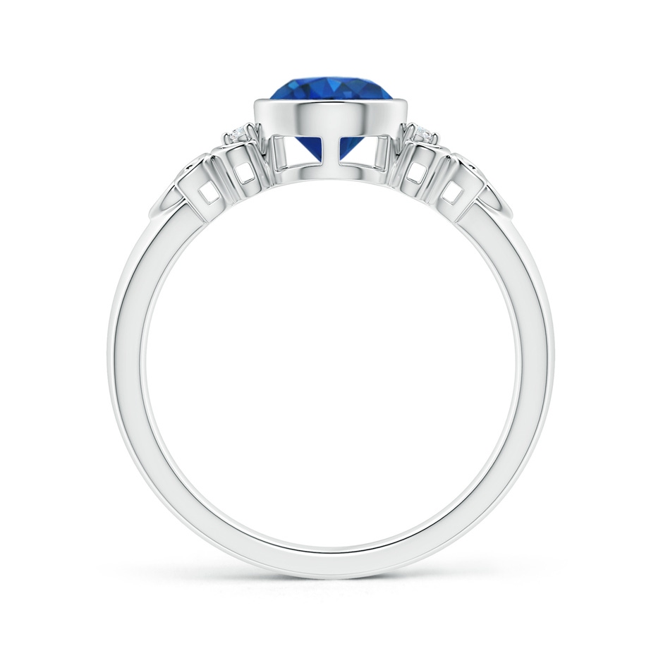 6mm AAA Vintage Style Round Blue Sapphire Ring with Pear Motifs in White Gold product image