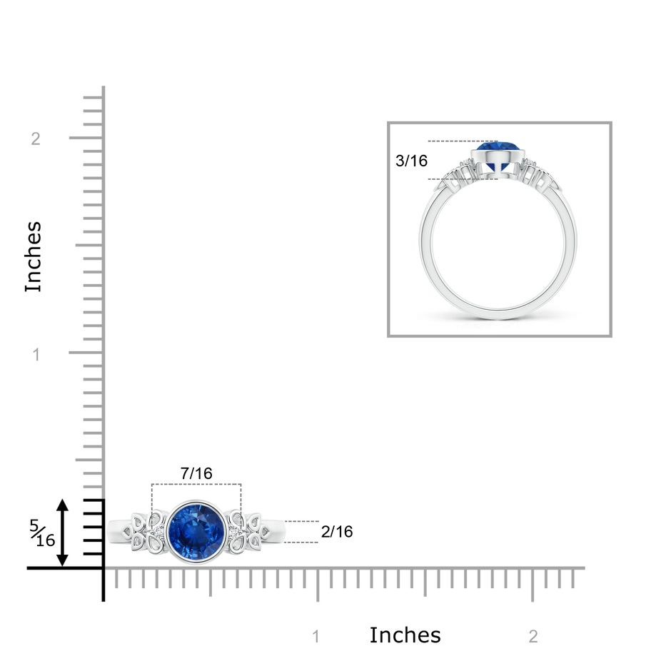 6mm AAA Vintage Style Round Blue Sapphire Ring with Pear Motifs in White Gold product image