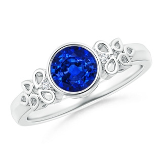 6mm AAAA Vintage Style Round Blue Sapphire Ring with Pear Motifs in P950 Platinum