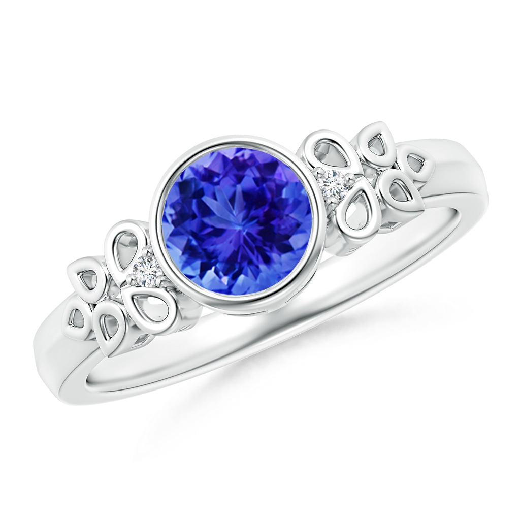 6mm AAA Vintage Style Round Tanzanite Ring with Pear Motifs in White Gold
